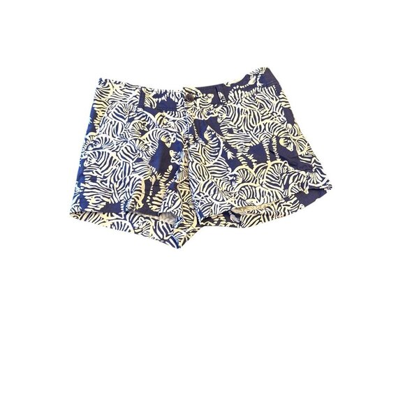 Lilly Pulitzer Womens Callahan Zebra Print Cotton Shorts Size 4 Blue & White - Picture 1 of 6